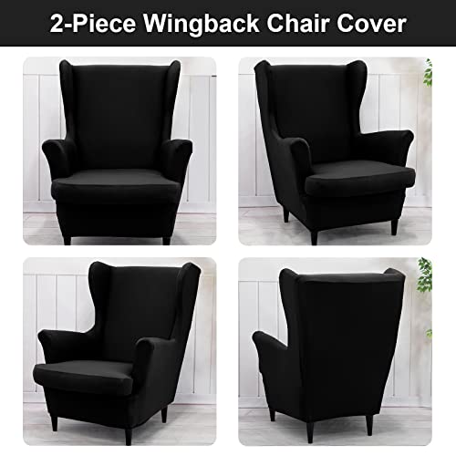 Qelus Wing Back Slipcover Chair Cover,Plush Chair Covers Armchair,Furniture Covers Protector for Living Room Bedroom Decoration (Black) - Image 3