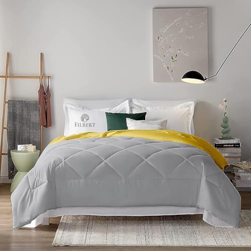 Image of Filbert 600 GSM Comforter for Double Bed | Super Warm Winter Quilt /Rajai | Thick Microfiber Blanket with Cloud-Soft Fill | Luxury Bedding for Winters - 90x100 Inch | Silver /Gold Yellow