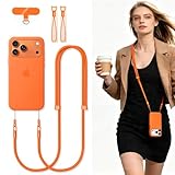 Phone Lanyard Phone Strap Crossbody Compatible with iPhone 17/Air/Pro/Max All Phone Cases with 2 Charms Dual Holes TPU Tab 360° Hook Adjustable Hands-Free Shoulder Neck Camera Strap Anti Theft Orange
