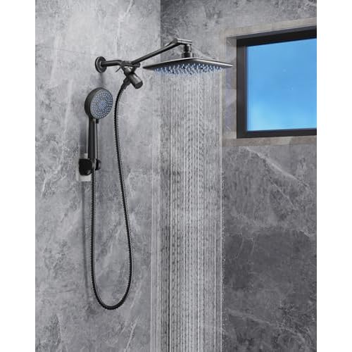 Veken High Pressure Rain Shower Head Combo with Extension Arm- Easy to Install Wide Rainfall Showerhead with 3 Water Spray Modes – Adjustable Dual Showerhead with Anti-Clog Nozzles