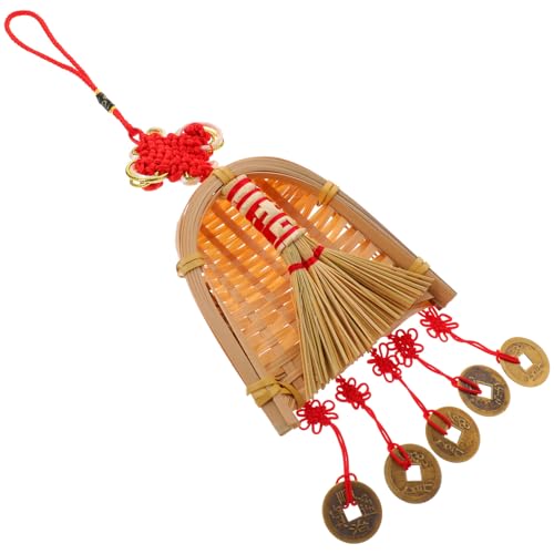 JOINPAYA 五帝銭竹箒簸箕掛け飾り 結び 新年玄関装飾 家 店舗用中華風ペンダント 幸運祈願 縁起物