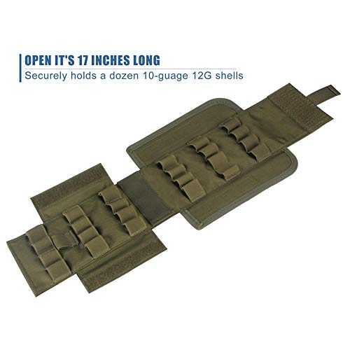 Gexgune Hunting 25 Round 12Ga 12 Gauge Ammo Shells Reload Magazine Storage Pouches Bag Bandolier Bullet Holder Tactical Airsoft Kit （Green） #TOP4
