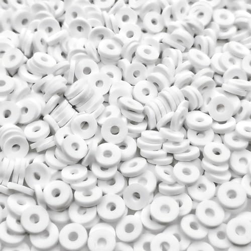 Amaney 3000pcs White 6mm Heishi Beads Polymer Clay Disc Beads for Jewelry Making Bracelets Necklace