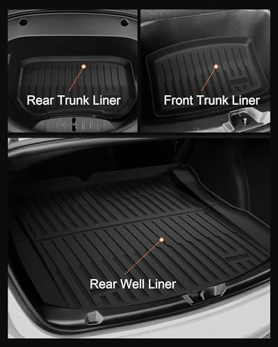 Tesla Model 3 Floor Mats 2021–2023, All-Weather Custom Fit Full Set Car Mats (6pcs) with Front & Rear Cargo Liner, Trunk Tray Interior Accessories, Pet & Child-Friendly - Image 5