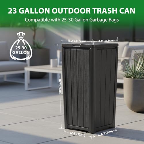 Image of 23 Gallon Outdoor Trash Can Waterproof Resin Garbage Can with Lid Outside Trash Bin for Porch Backyard, Deck, Patio, Kitchen Trash Can