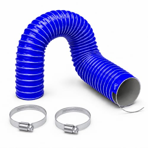 Image of Flexible Silicone Air Ducting Hose with Hose Clips 63mm - (2½ inch) x 2m - (6.6 ft) Blue Vent Hose with Wire Reinforcement, High Temperature Hot Air Duct for Heaters, Ventilation & Cooling