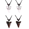 COLORFUL BLING 34Pcs Shark Tooth Rope Bead Pendant Necklace for Men Lucky Shark Tooth Pendant Cool Beach Necklace Surfer Vintage Tooth Necklace for Imitation Cool Fossil Shark Teeth