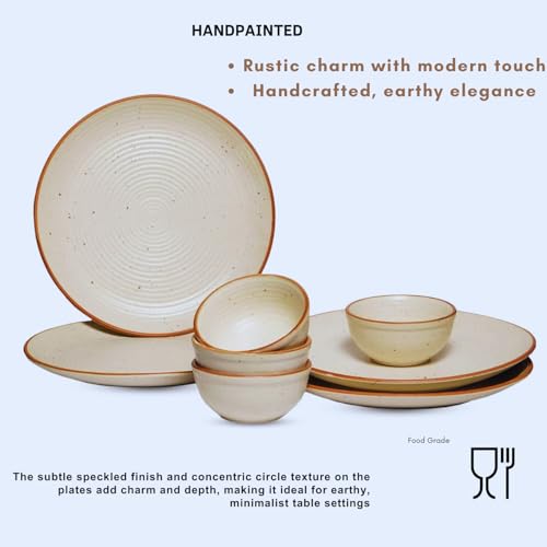 Image of Handcrafted Ceramic Stoneware Dinner Plates 10 Inches with Serving Bowl(8 Pieces, Serving for 4, Dishwasher & Microwave Safe)-Dinner Sets Ceramic Bowls Set Dinnerware Sets
