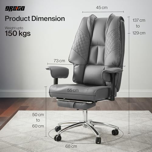 Image of Drogo Monarch Pro Ergonomic Office Chair for Work from Home 400LBS | Computer Chair for Study with High Back, Cushion Seat, Armrest, Head & Lumbar Support | Gaming Chair with Footrest & Recline (Grey)