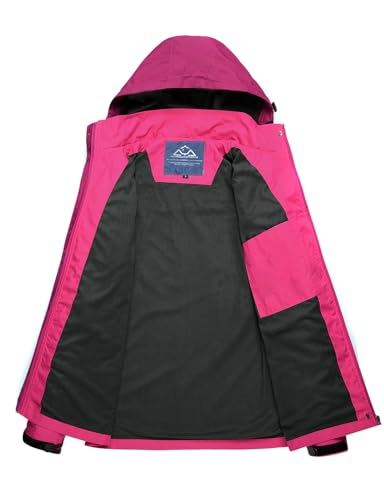donhobo Jacken Damen Outdoorjacke Wasserdicht Windjacke Leicht Wanderjacke Atmungsaktiv Funktionsjacke Softshell Übergangsjacke mit Kapuze (Rose Rot, L)