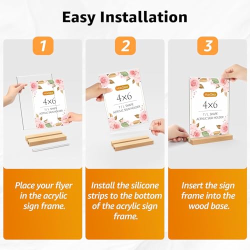 Taicols 6 Stück Tischaufsteller A6, Acryl Dualer Kartensteckplatz Tischständer mit Holzfuß, Preisschilder Menükarten Aufsteller, Hochformat Doppelseitiger Displayständer für Restaurants, Cafés, Büros