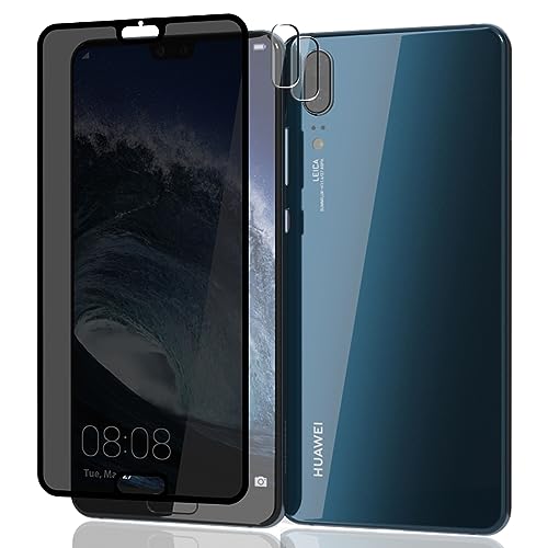 AnnhanT Protector Pantalla para Huawei P20, Privacidad película protectora * 1 y Huawei P20 Protector de Lente de cámara * 2, [Anti Espía] Vidrio Templado para Huawei P20