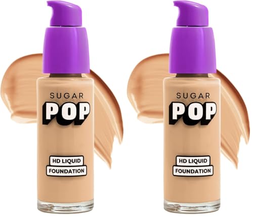 Image of SUGAR POP HD Liquid Foundation with SPF 30 | Lasts upto 16hrs | Full Coverage | Water-Resistant | Matte Finish | 30ml - 11 Apricot (Pack of 2)