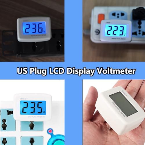 Image of 1Pc White Flat US Plug AC 80-300V LCD Digital Voltmeter Voltage Measuring Monitor, AC 110V 220V Voltage Panel Power Volt Test Monitor Gauge Meter Voltage Testers for Household Plug Outlet