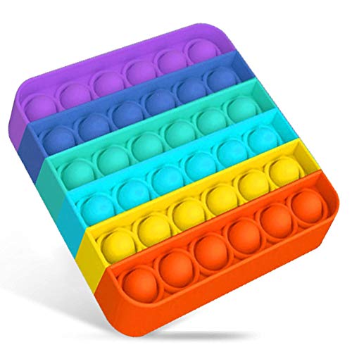 Push Bubbles Pop Fidget Sensory Toy,a Loud Side and a Quiet Side to Pop,Autism ADHD Special Needs Stress Reliever Silicone Squeeze Toy, a Great Way to Relax and Keep Busy for Kids and Adults - Rainbow