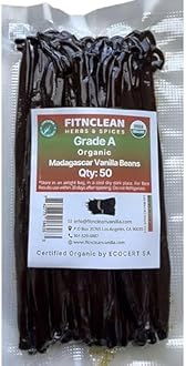 50 Organic Grade A Madagascar Vanilla Beans. Certified USDA Organic for Extract and All Things Vanilla. ~5" by FITNCLEAN VANILLA. Bulk Fresh NON-GMO Pods.