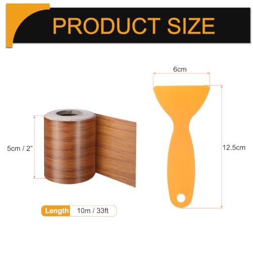 Image of HARFINGTON Wood Grain Repair Tape 2 Inch x 33ft Self Adhesive Repair Patch Tape Simulated Wooden Floor Tapes with Plastic Scraper for Tables Doors Windows Furniture, Dark Brown Wood