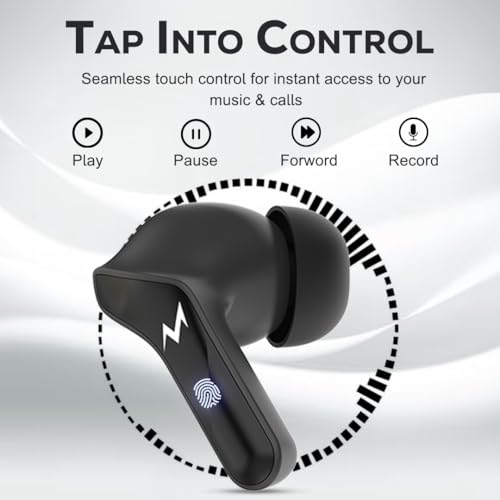 Image of TEMPT Thunder True Wireless Earbuds with OxyAcoustics Technology, TWS in Ear Earphone with Passive Noise Cancellation, 10mm Bass Drivers, Upto 24H Playtime, IPX4 Water Resistant (Black)