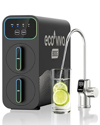 Ecoviva E8 Reverse Osmosis Water Filter, 800 GPD Water Purifier, 9-Stage Filtration Undersink RO System, Reduces TDS, 2.5:1 Pure to Drain, Tankless, LED Smart Faucet