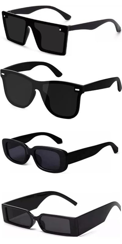 sheomy Unisex combo offer pack of 4 shades Unisex Fashion Sunglasses Set, 4 Pairs, Metal Frame, Black and Silver - Combo4-2584-picture-17