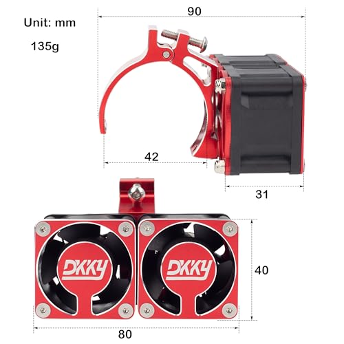 DKKY RC Motor Cooling Fan Heatsink with 42mm Mount for Arrma Axial Traxxas 1/6 1/8 1/10 RC Models with 4274 4286 Motor (Red)