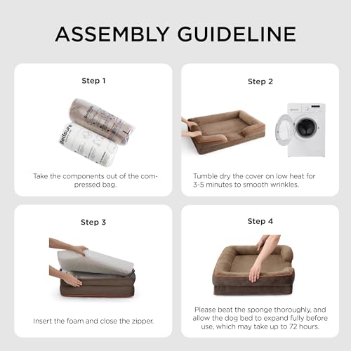BEDSURE orthopädisches Hundebett Ergonomisches Hundesofa - 132x104 cm Hundecouch mit eierförmiger Kistenschaum für große Hunde, waschbar rutschfest Hundebetten, braun