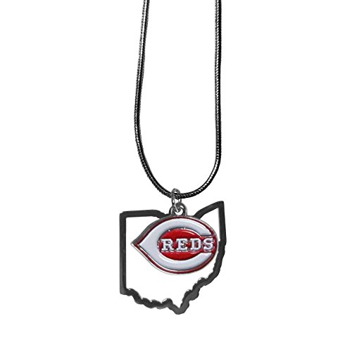 MLB Cincinnati Reds Necklace Chain with State Shape Charm, Team Colors, One Size