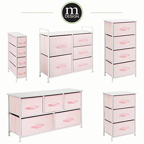 Mdesign 30.03" High Steel Frame/Wood Top Storage Dresser Furniture Unit With 5 Removable Fabric Drawers - Tall Bureau Organizer For Bedroom, Living Room, Closet - Spira Collection - Pink/White #TOP6