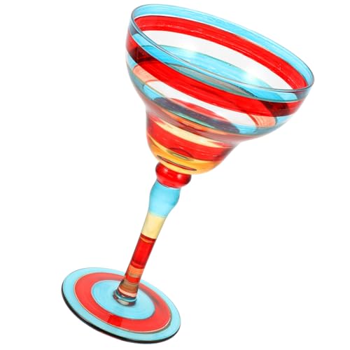 Toyvian Handbemaltes Margaritaglas Rot Türkis Streifen