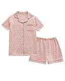 codcm Womens Cute Pajama Set Short Sleeve Button Up Shirt and Shorts 2 Piece Cotton Pj Sets(Pink,Medium)