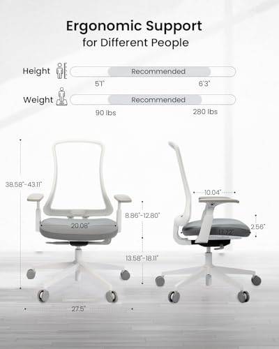 Image of ProtoArc Ergonomic Office Chair - Flexer Mesh Couputer Chair for Women, Foam Sliding Seat, 125 Recline, Home Desk Chairs for Small Spaces, Stylish & Comfortable - White