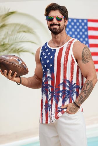 Image of VOGSTART Mens Hawaiian Beach Tank Tops Summer Vacation Muscle Top Graphic Sleeveless Shirts (S-3XL)