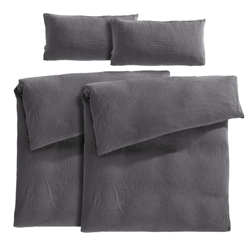 Pure Label Musselin Bettwäsche 135x200 4 teilig bestehend aus Bettbezug...