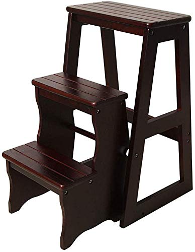 Preisvergleich Produktbild QTQZDD Trittleiter Massivholz Klappstuhl 3 Stufen Treppenstuhl Tragbare Haushaltsleiter Licht Gartengeräte Maximale Belastung 150 KG (Farbe: Schwarz Nussbaum)