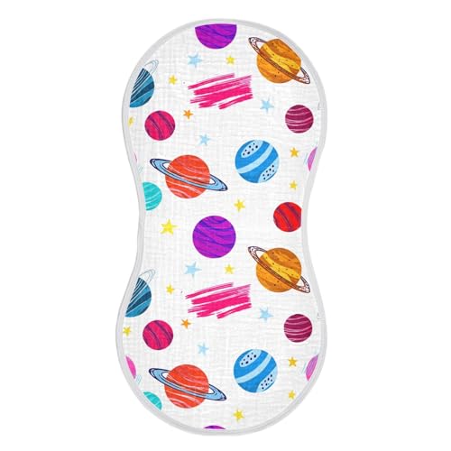 Colorful Planets Baby Burp Cloths for Boys and Girls, Soft Muslin Spit Up Towels, 22