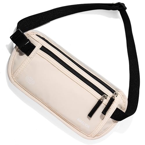 Image of Money Belt - Slim Passport Holder RFID Blocking Travel Wallet Undercover Fanny Packs for Men Women - Beige