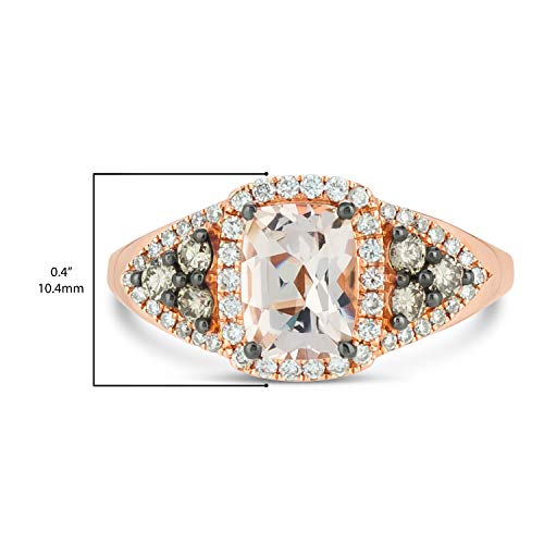 LeVian 14K Rose Gold Cushion Cut Morganite & 1/2 Cttw White & Chocolate Diamond Halo Engagement Ring (Fancy Brown/G-H Color, VS2-SI2 Clarity)3