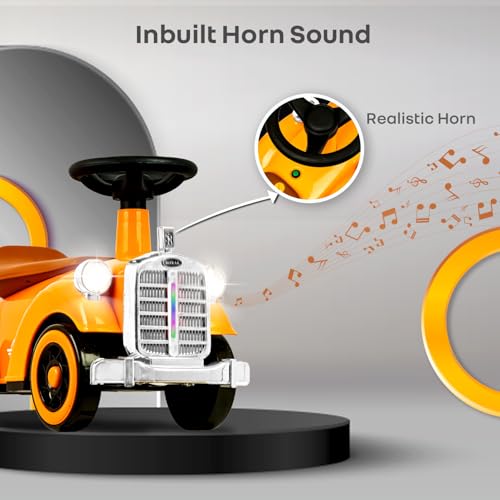 Image of R for Rabbit Speedster Royal Ride on Car for Kids, Baby Vintage Looks Stylish Ride Car with LED Light & Horn Boys Girls Age 1-4 Years, Weight Capacity Up to 20Kgs (Orange Brown)