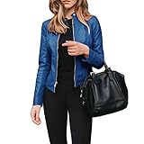 Hochwertiges Material: Die Damen Zip Up Kurzjacke ist aus Kunstleder. Die Oberflächenbeschichtung ist glatt, schön zu berühren, weich und hautfreundlich.