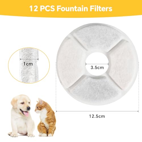KOMABLEN 12 Stück Rund Katzenbrunnen Filter, Filter für Katzenbrunnen mit Harz und Aktivkohle, Trinkbrunnen Filter für Katzen und Hunde, Dreifach-Filterun Ersatzfilter Katzen Zubehör Indoor