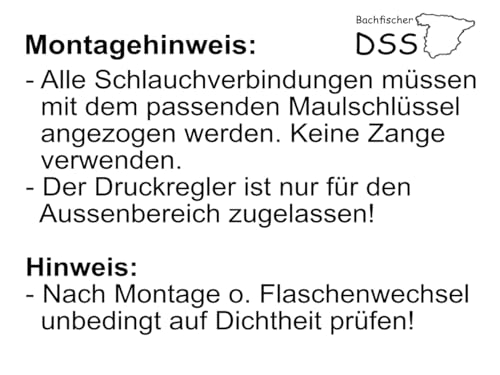 Druckminderer Set Gasregler mit Sicherheits-Sticker Gasdruckregler im Set mit Schlauch in verschiedenen Längen für Gaskocher , Gasgrills oder Paellagrills (50 mbar mit 150 cm Gasschlauch)