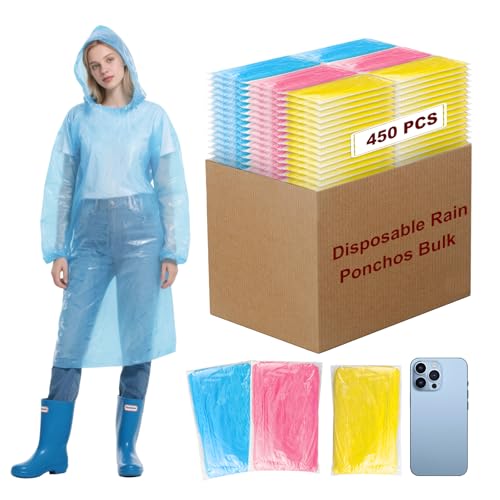 twoworld 450 Disposable Rain Ponchos for Adults,Emergency Rain Ponchos Bulk