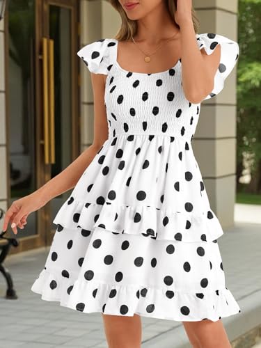 Image of Women Summer Dresses Casual Boho Smocked Ruffle Sun Beach Babydoll Mini Dress Layered Flowy Swing Dress