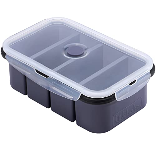 webake Suppe Einfrieren Behälter Silikon Extra Große Gefrierbehälter mit Deckel für 4 Perfekte Portionen 250ml Lebensmittelbehälter Vorratsbehälter 1 Stück für Suppe, Brühe, Sauce, Eiswürfel, Grau