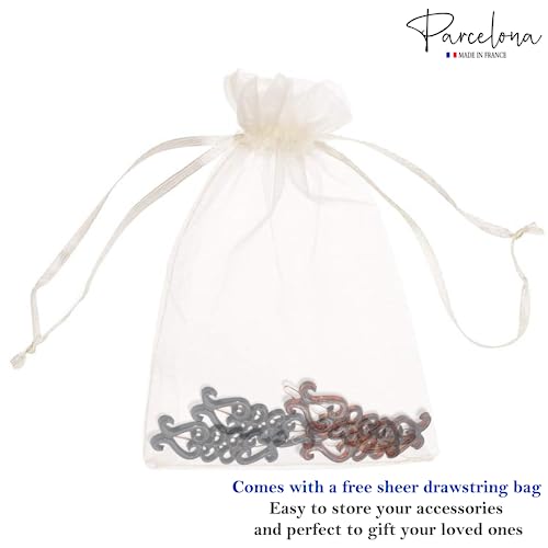 Parcelona French Little Hearts Shell Black Small Celluloid Acetate Side Slide Barrette Snap On Hair Clips - 4 Pieces #TOP7