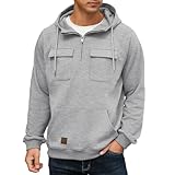 Lepunuo Cargo Hoodies for Men Quarter Zip Pullover Cargo Sweatshirts 1/4 Zip Pullover Lightweight With Pocket