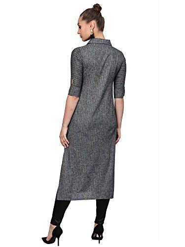 Image of INDO ERA Women's Cotton Striped Straight Kurta(IE26KT3GR1491)