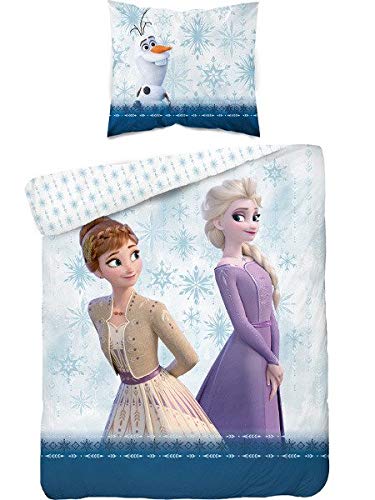Detexpol Parure de lit enfant 2 pièces Disney Frozen Ana ELSA Olaf 160 x 200 cm + taie d'oreiller 100 % coton certifié Öko-Tex Cover