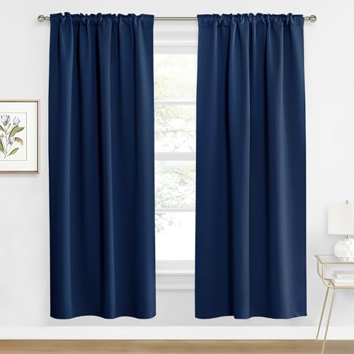 Image of RYB HOME Blackout Curtains for Living Room, Back Tab & Rod Pocket Top Insulating Window Decor for Bedroom Dining Sliding Glass Door Home Office, W 62 x L 84, Navy, 2 Panels