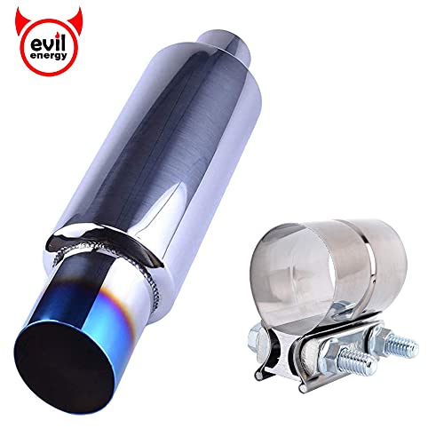 EVIL ENERGY 2" Inlet 3" Outlet Exhaust Burnt Muffler 14.8" Length Bundle with 2.0inch Lap Joint Exhaust Clamp